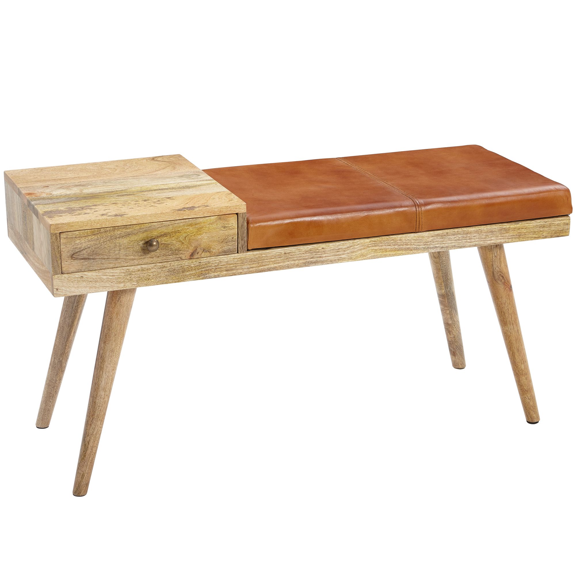 Banc assise cuir chèvre / bois massif marron | 100x52x38 cm | Style rétro avec rangement Banc assise cuir chèvre / bois massif marron | 100x52x38 cm | Style rétro avec rangement