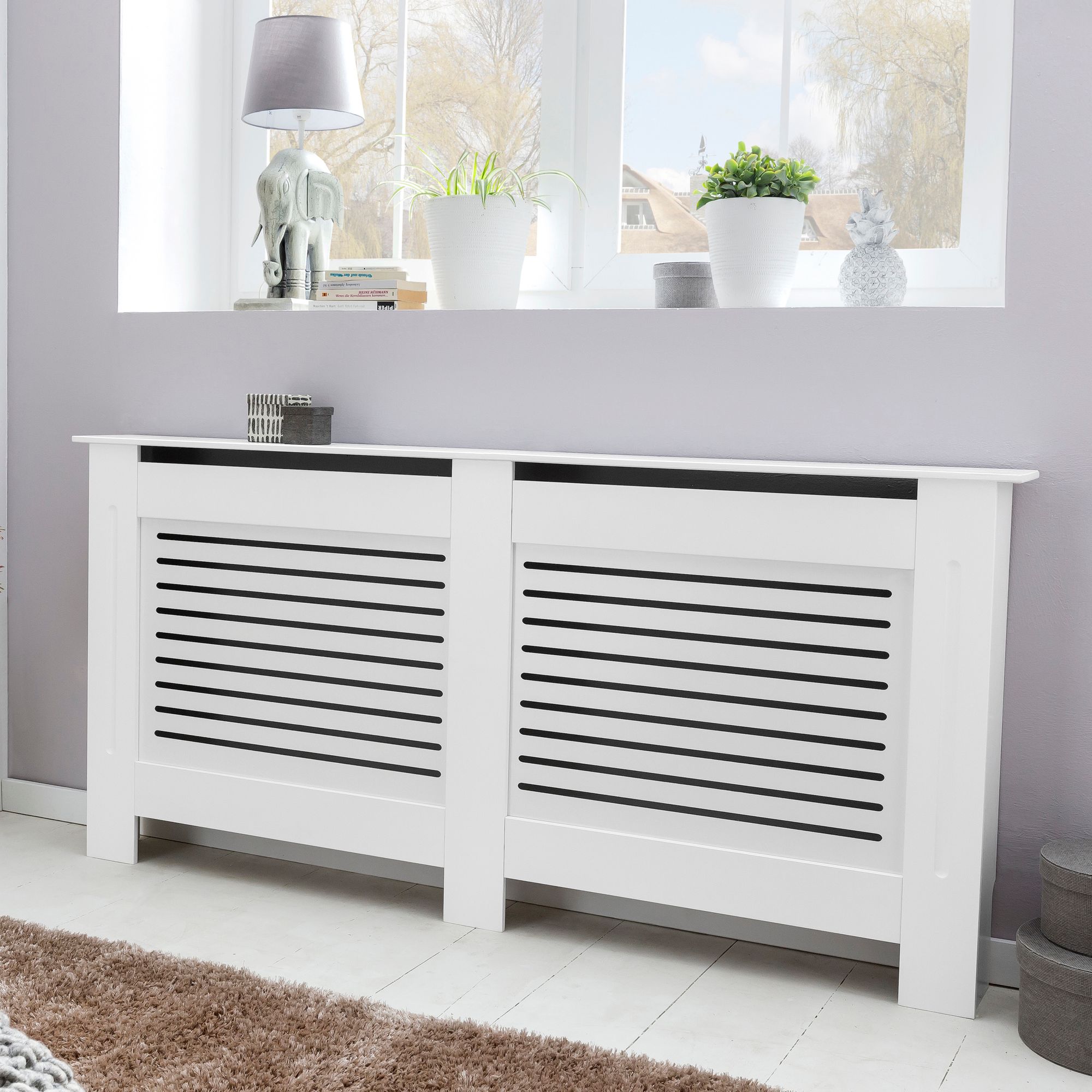 Cache-radiateur MDF blanc mat | 152x83x19 cm | Design lamelles moderne Cache-radiateur MDF blanc mat | 152x83x19 cm | Design lamelles moderne