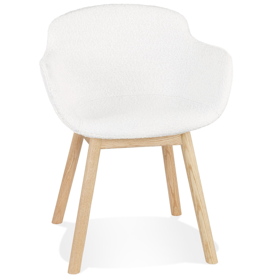 Chaise 'MOUTOU' avec accoudoirs | Tissu peau de mouton blanc | Pieds en bois naturel, 54x59x80 cm