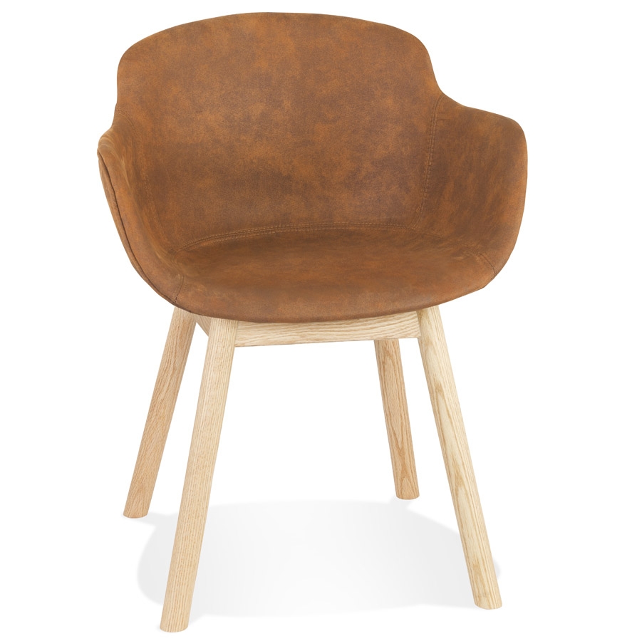Chaise 'RUPERT' avec accoudoirs | Microfibre marron | Pieds en bois naturel, 54x59x80 cm