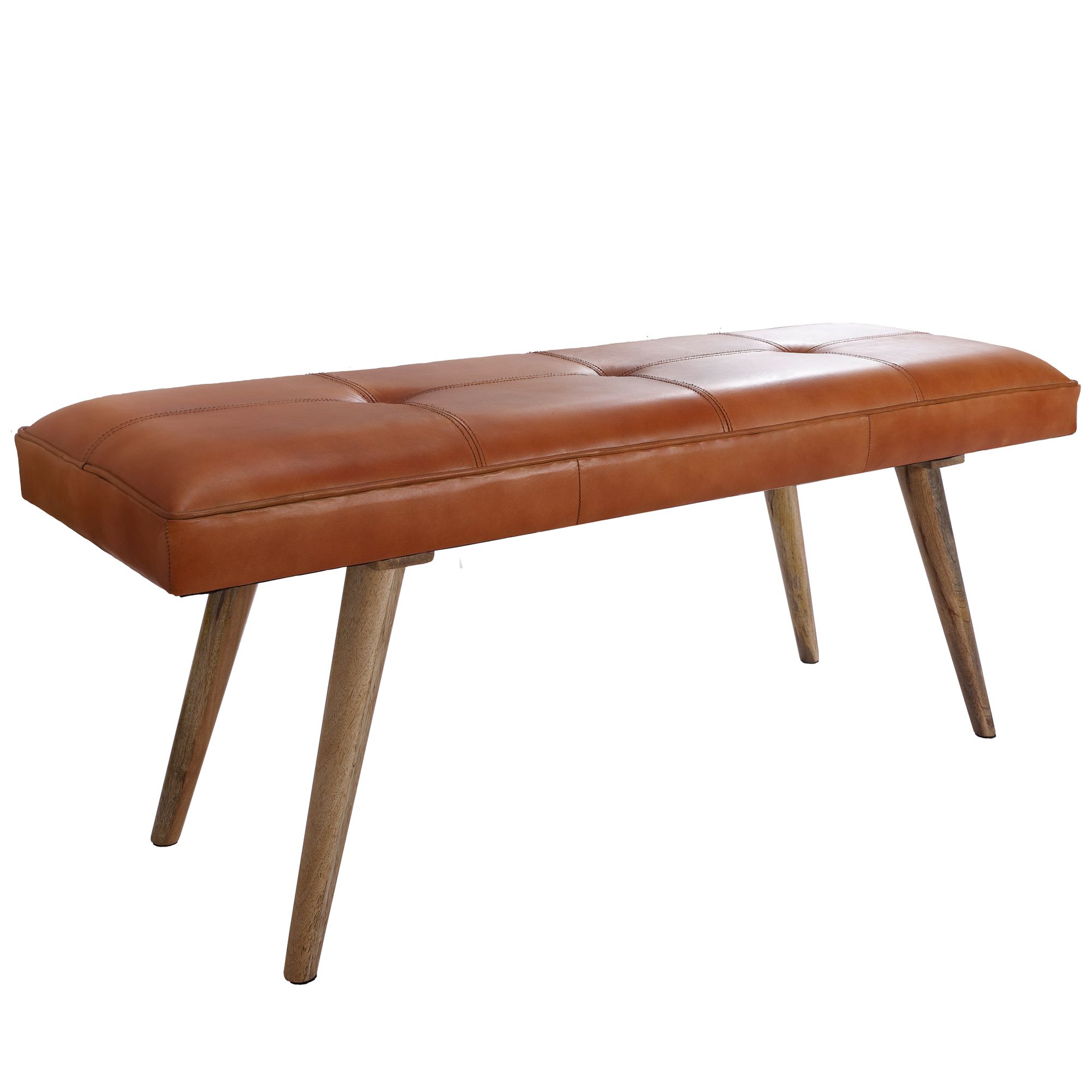 Banc assise cuir chèvre / bois massif marron | 117x51x38 cm | Style rétro Banc assise cuir chèvre / bois massif marron | 117x51x38 cm | Style rétro