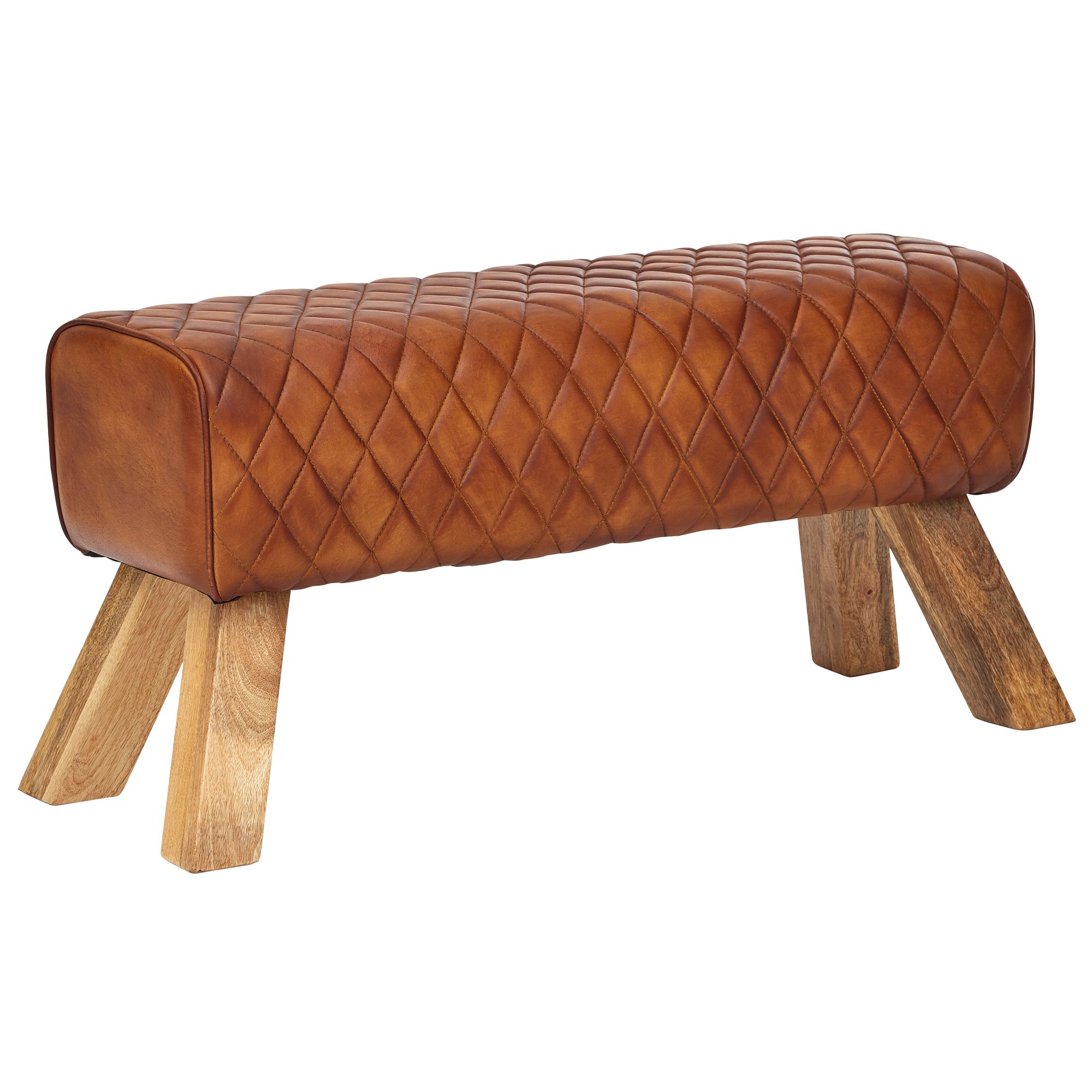 Banc en cuir véritable / Bois massif | Marron | 89x46x35 cm Banc en cuir véritable / Bois massif | Marron | 89x46x35 cm