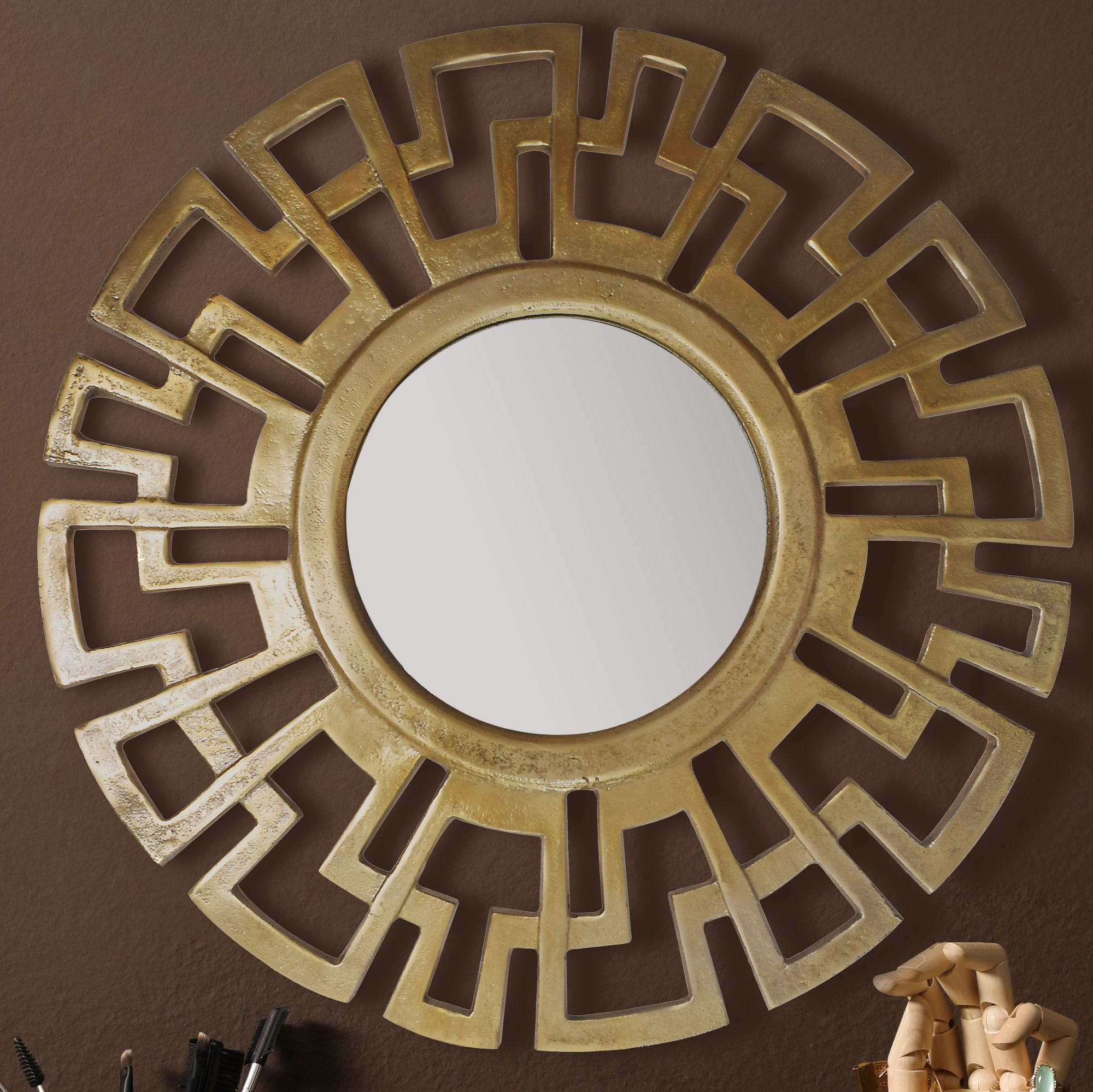 Art Deco wandspiegel | Gouden aluminium | Ø 60 cm
