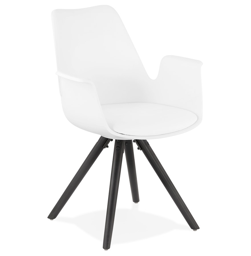 Chaise blanche 'ZALIK' avec accoudoirs et pieds bois noir | 58,5x50x82 cm