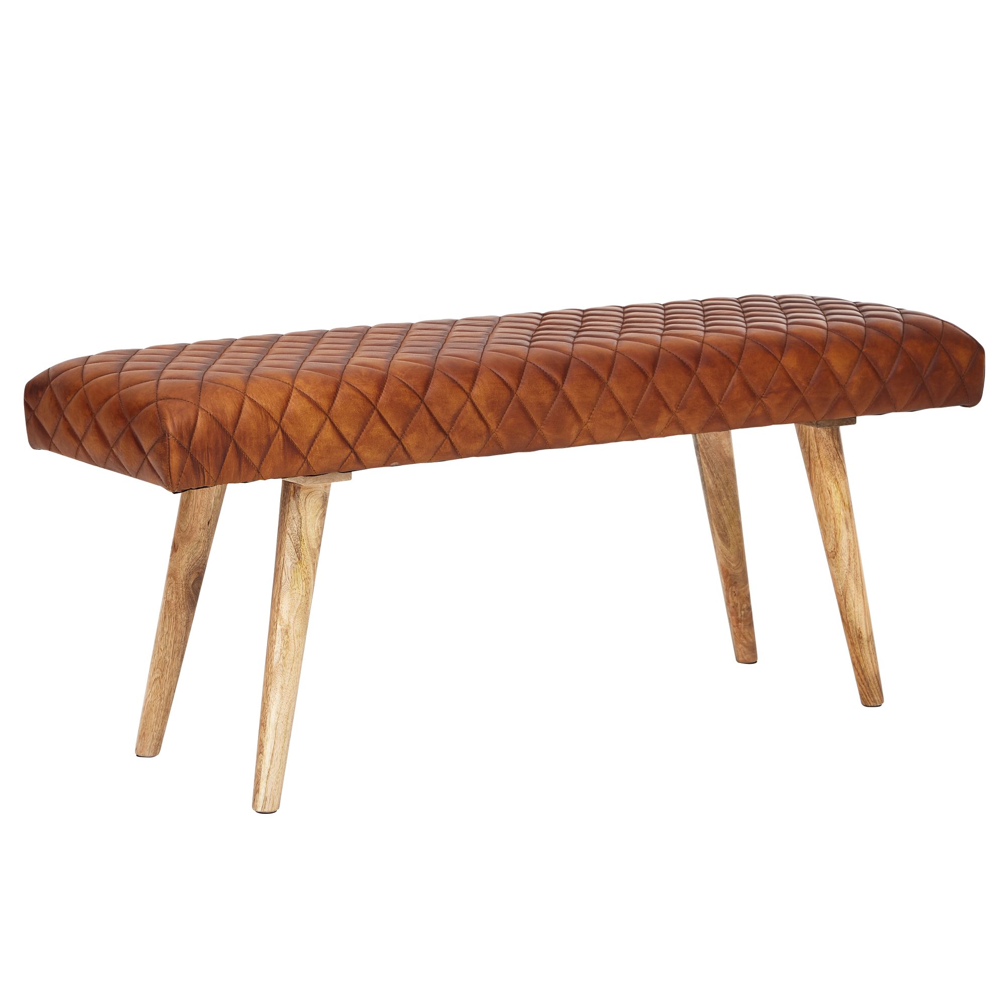 Banc en cuir véritable / Bois massif | Marron | 115x53x38 cm Banc en cuir véritable / Bois massif | Marron | 115x53x38 cm