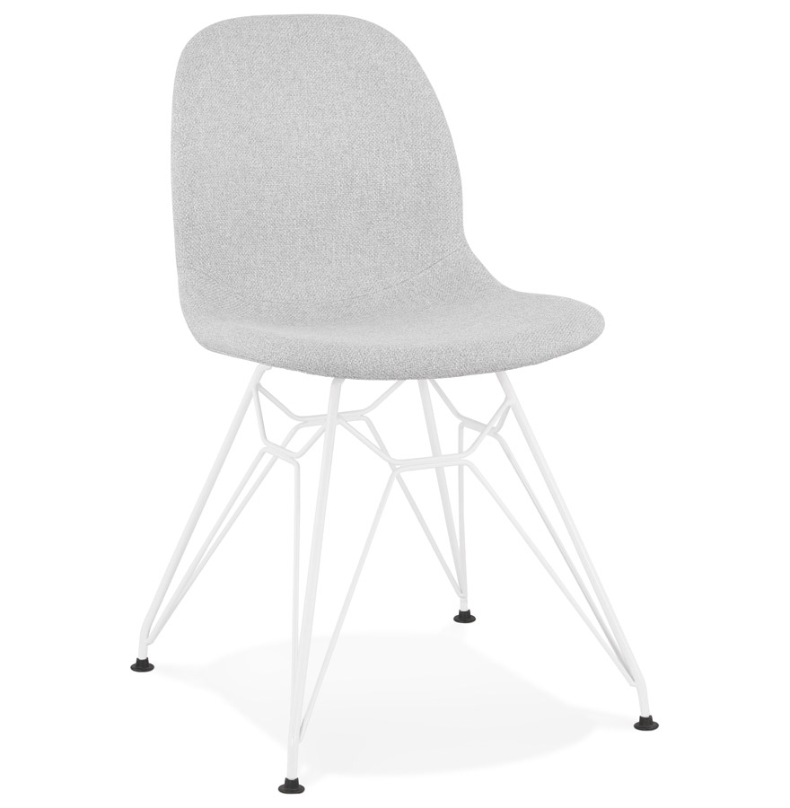 Chaise 'DECLIK' gris clair en tissu avec pieds métal blanc | 49x49x83 cm
