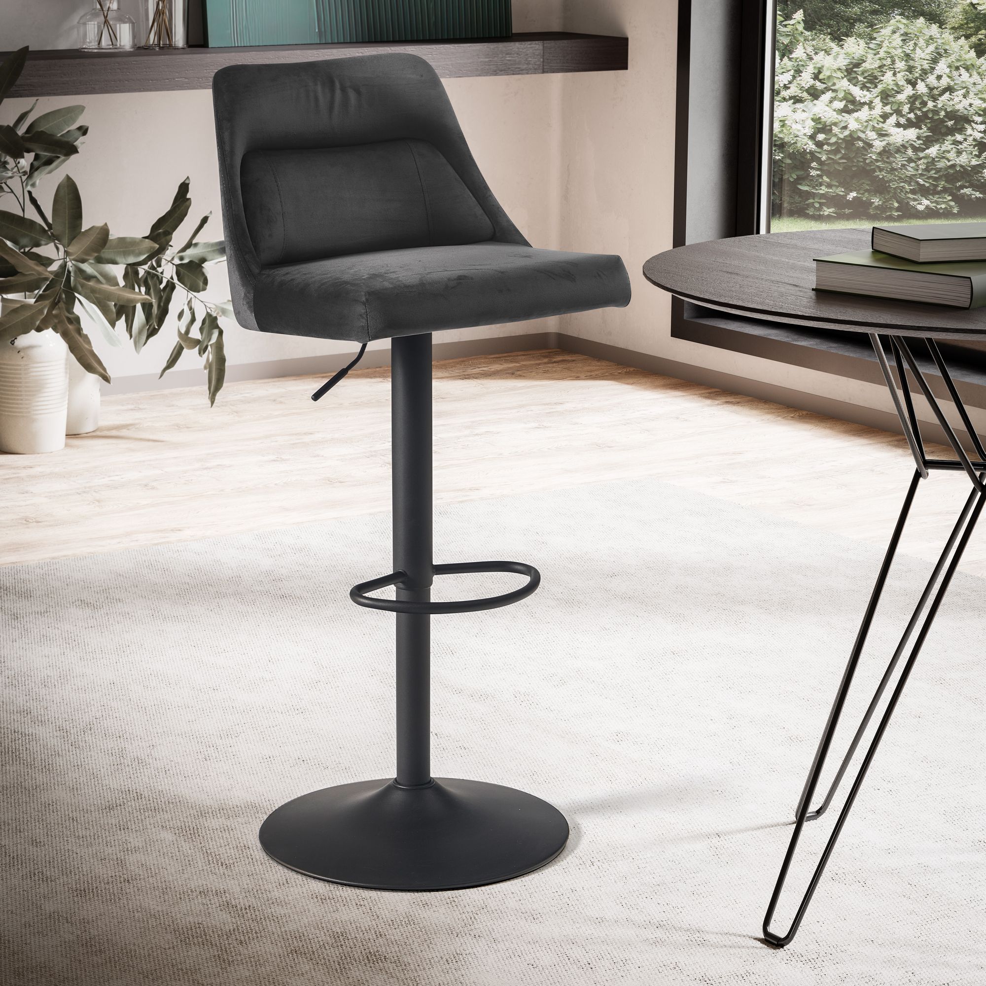 Barkruk Grijs Fluweel | Rugleuning | Verstelbare Hoogte 86-106 cm