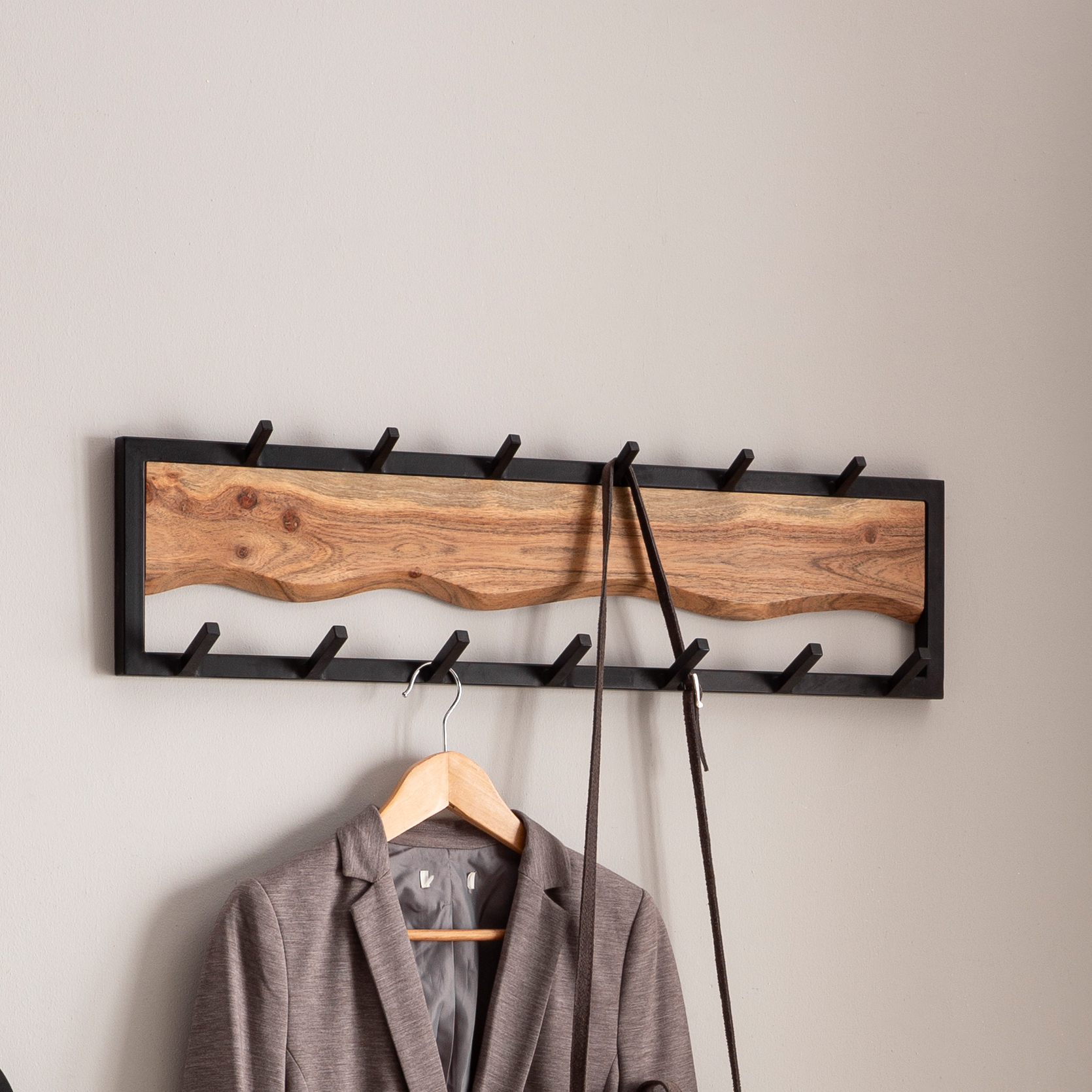 Patère Murale en Bois Massif d'Acacia Noir | 80x20x8 cm Patère Murale en Bois Massif d'Acacia Noir | 80x20x8 cm