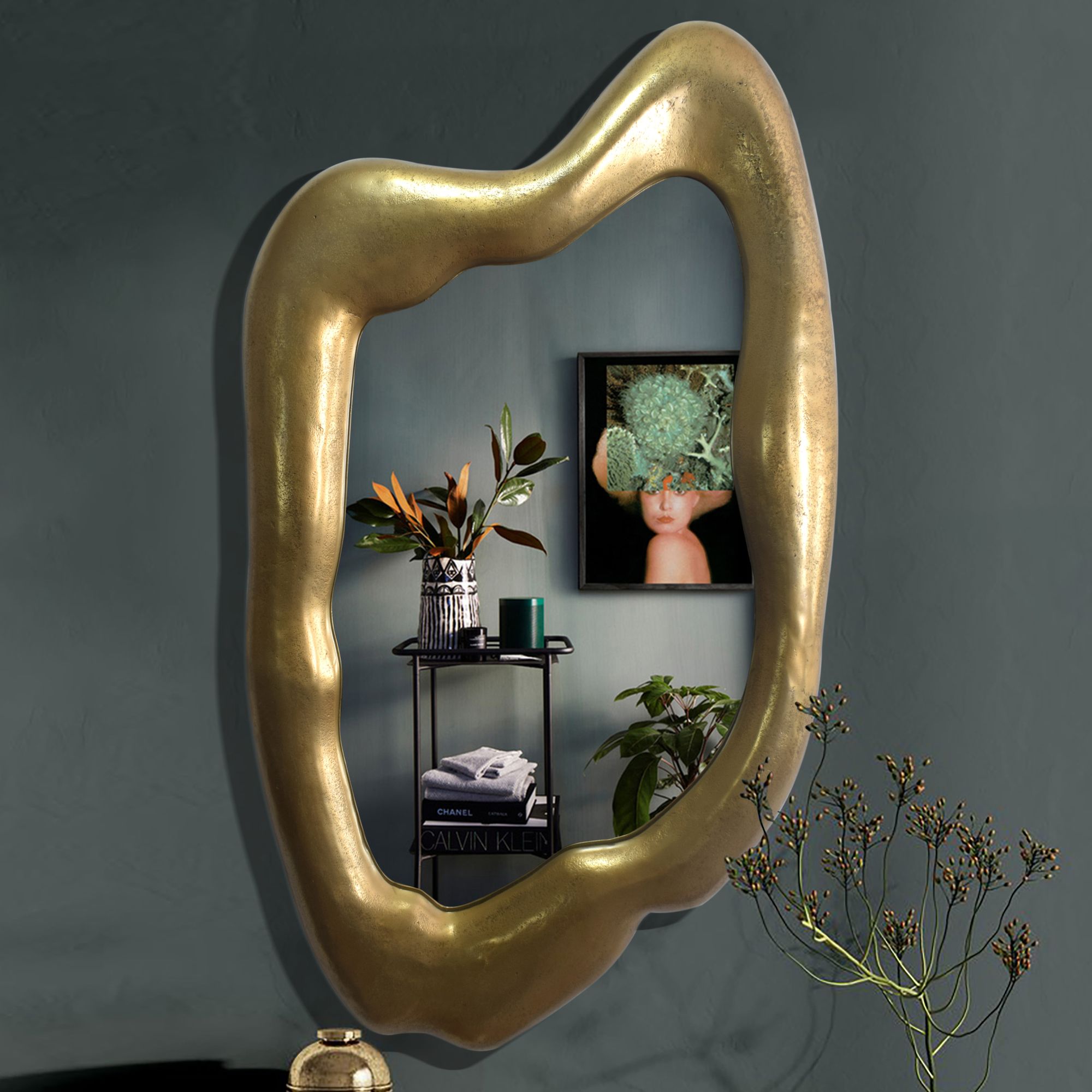 Asymmetrische Wandspiegel Glas & Goudkleurig Aluminium | 100x57 cm | Onregelmatige Lijst