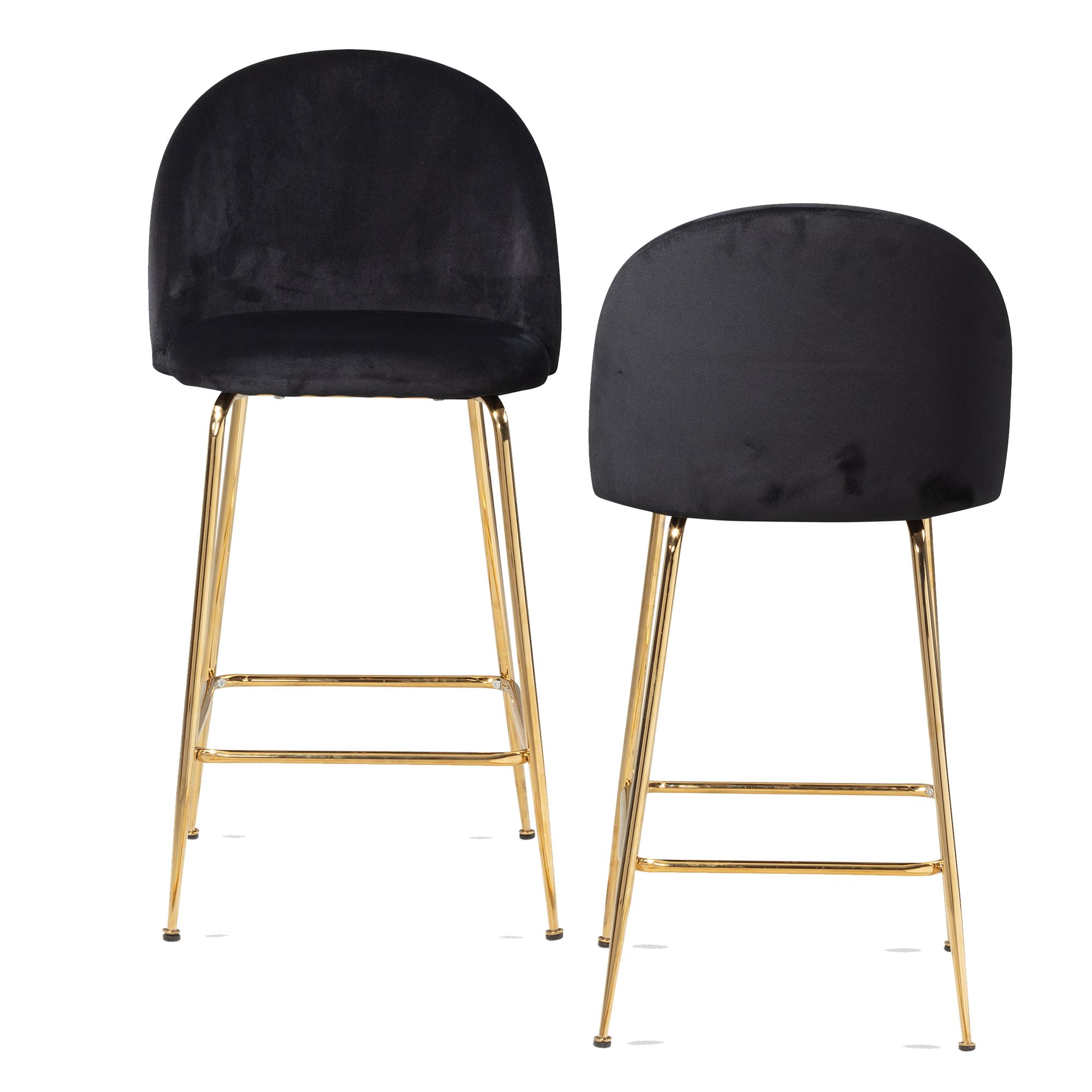 2er Set Tabourets de Bar en Velours Noir | Pieds en Métal Doré | 50x50x102 cm