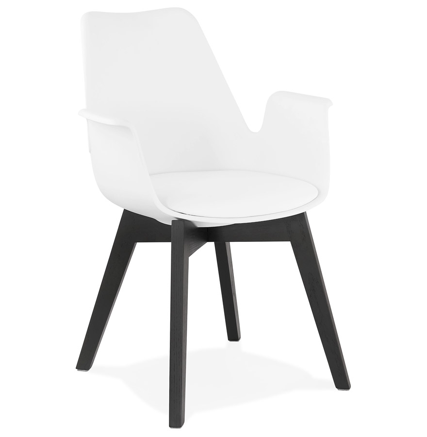 Chaise 'MISTRAL' blanche avec accoudoirs et pieds en bois noir | Structure en chêne noir | 58,5x50x82 cm