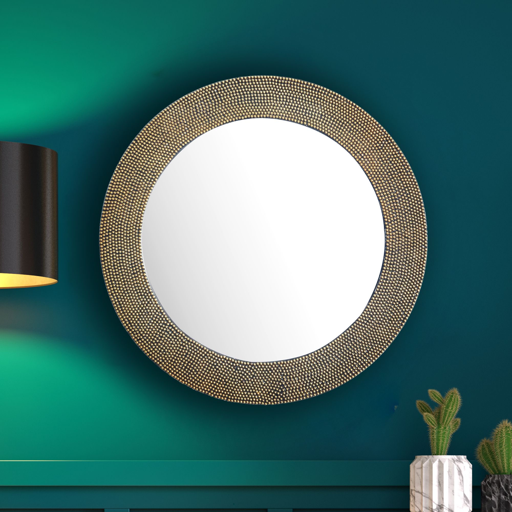 60 cm Ronde Wandspiegel Goud Metaal Aluminium Met Parelrand Design | Moderne Decoratie