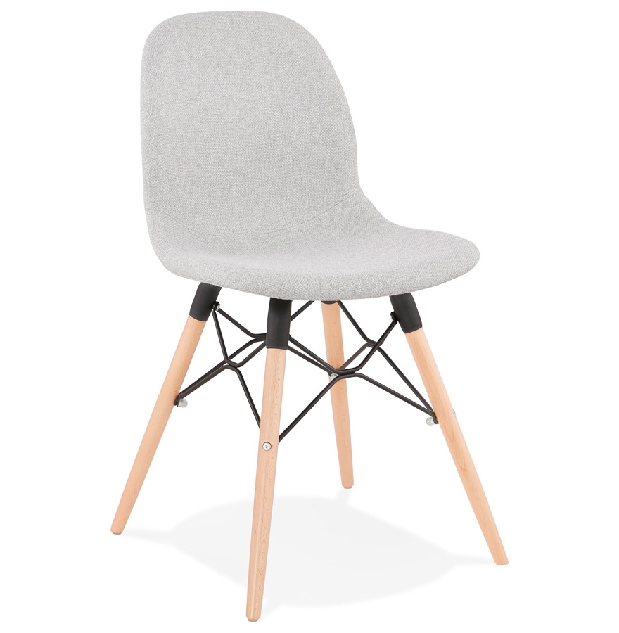 Chaise 'BIZON' scandinave gris clair tissu avec bois naturel et métal noir | 49x47x84 cm
