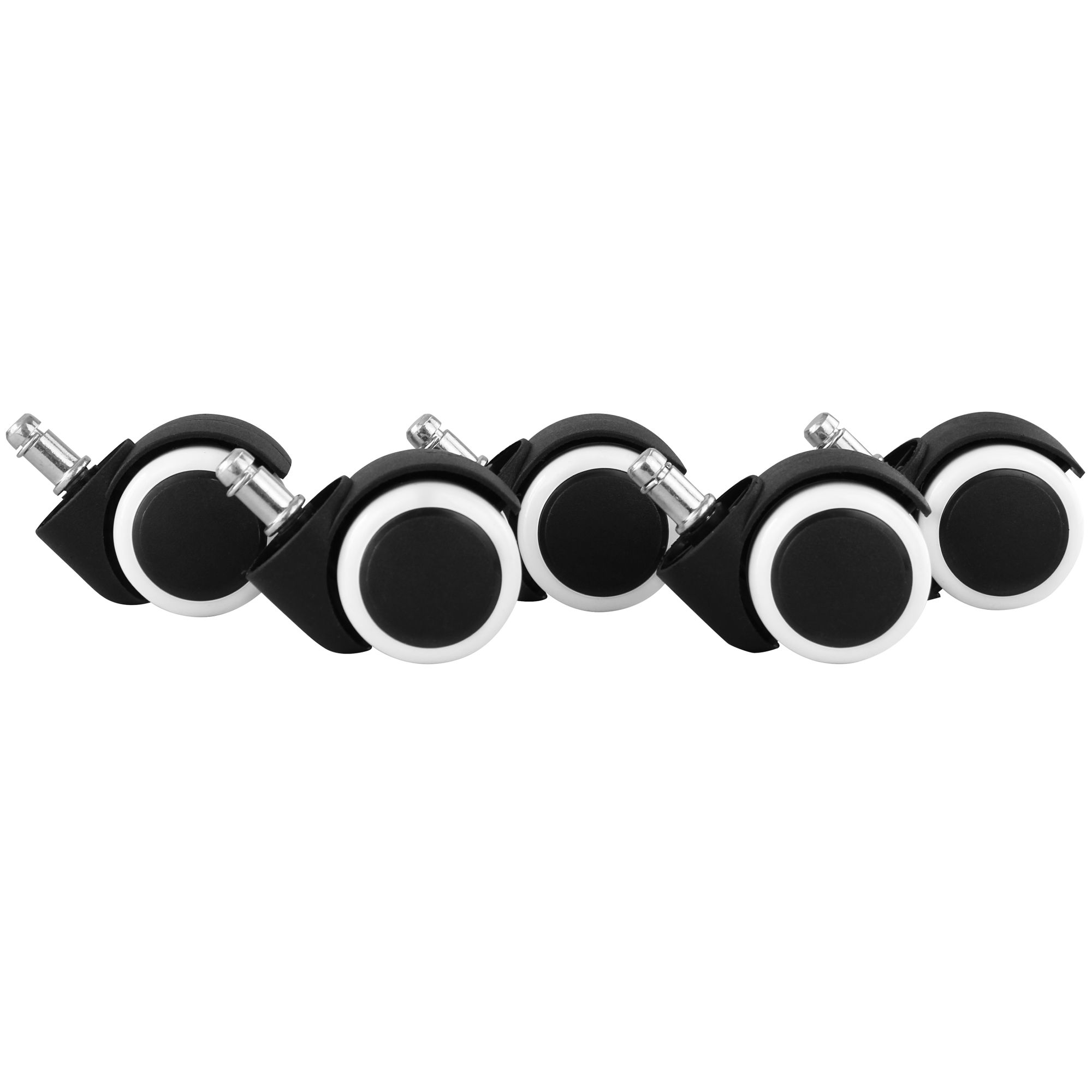 5 roulettes pour sol dur polyuréthane noire/blanche | Diamètre 50 mm | Axe 11 mm