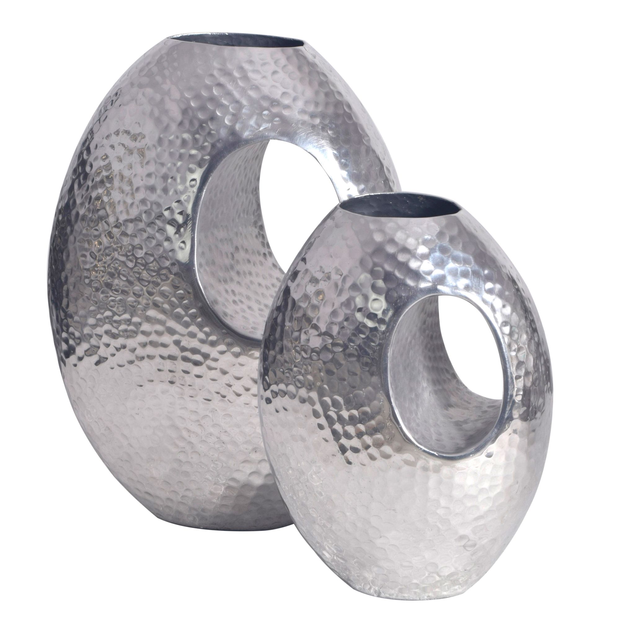 Duo de Vases Décoratifs en Aluminium Argenté | Design Moderne Hammerschlag avec Poignées | Dimensions 29x39x16,5 cm & 22x31x15 cm Duo de Vases Décoratifs en Aluminium Argenté | Design Moderne Hammerschlag avec Poignées | Dimensions 29x39x16,5 cm & 22x31x15 cm