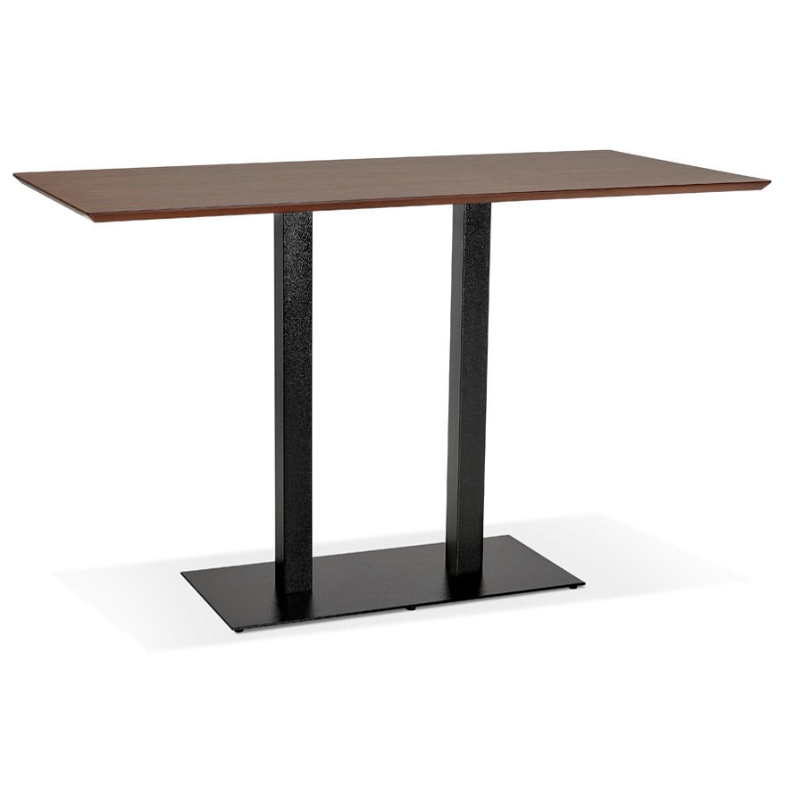 Table haute design bois MDF finition noyer 180x90 cm | Pieds métal noirs
