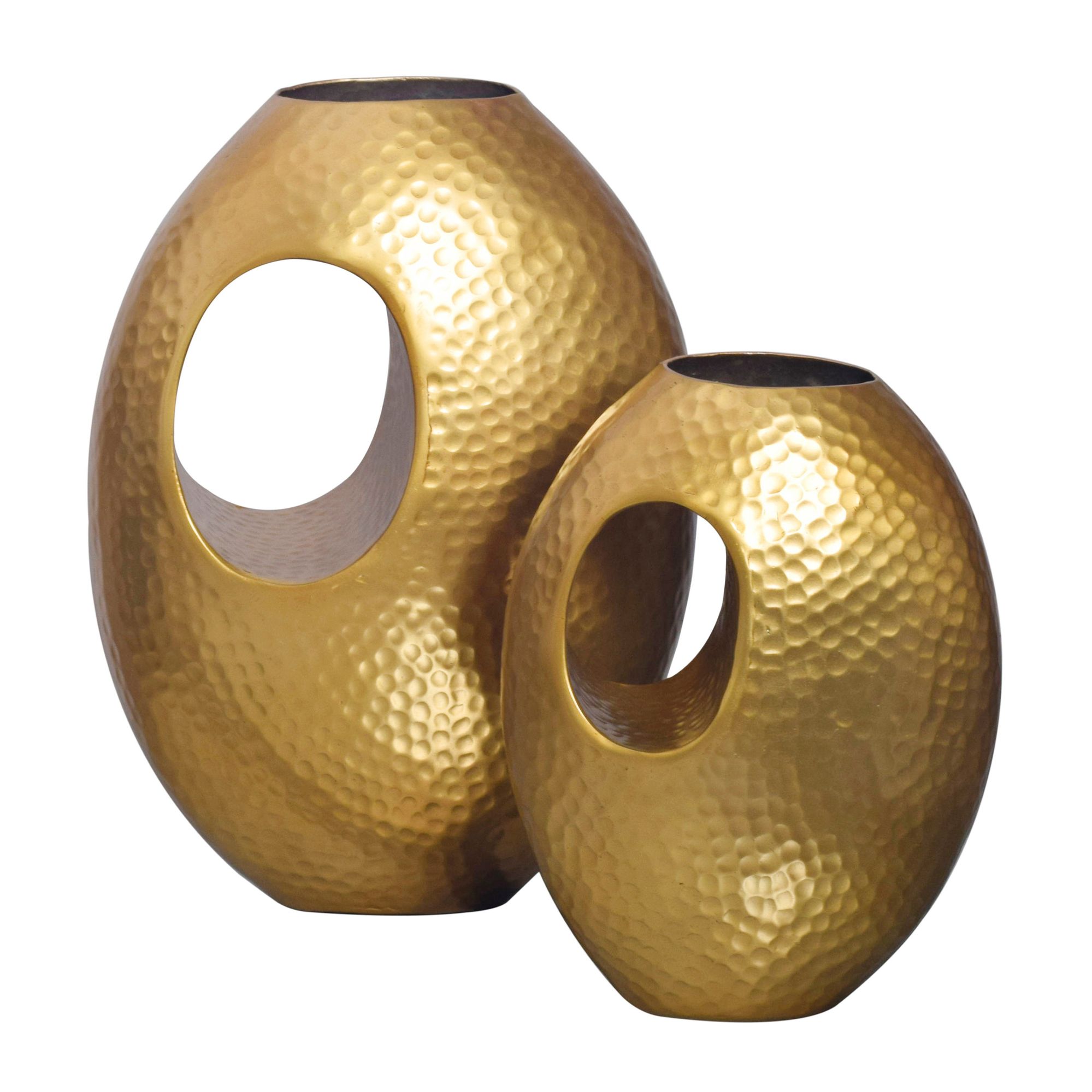 Duo de Vases Décoratifs en Aluminium Or | Design Moderne Hammerschlag avec Poignées | Dimensions 29x39x16,5 cm & 22x31x15 cm Duo de Vases Décoratifs en Aluminium Or | Design Moderne Hammerschlag avec Poignées | Dimensions 29x39x16,5 cm & 22x31x15 cm