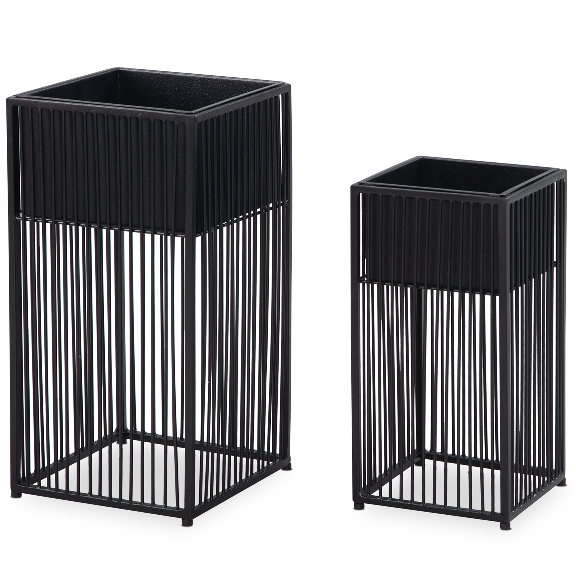 Set de 2 pots à fleurs métalliques noir avec support | Design carré | Grand 25x50x25 cm & Petit 20x40x20 cm Set de 2 pots à fleurs métalliques noir avec support | Design carré | Grand 25x50x25 cm & Petit 20x40x20 cm