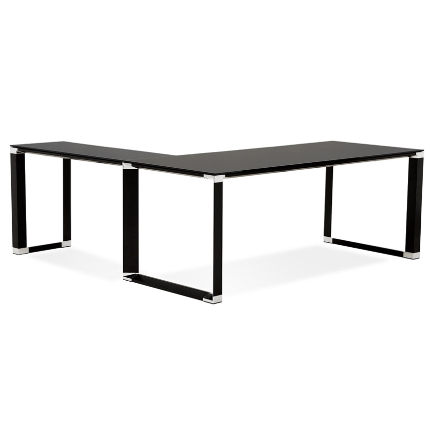 'XLINE' Hoekbureau in zwart gehard glas | 200x200 cm | Zwart