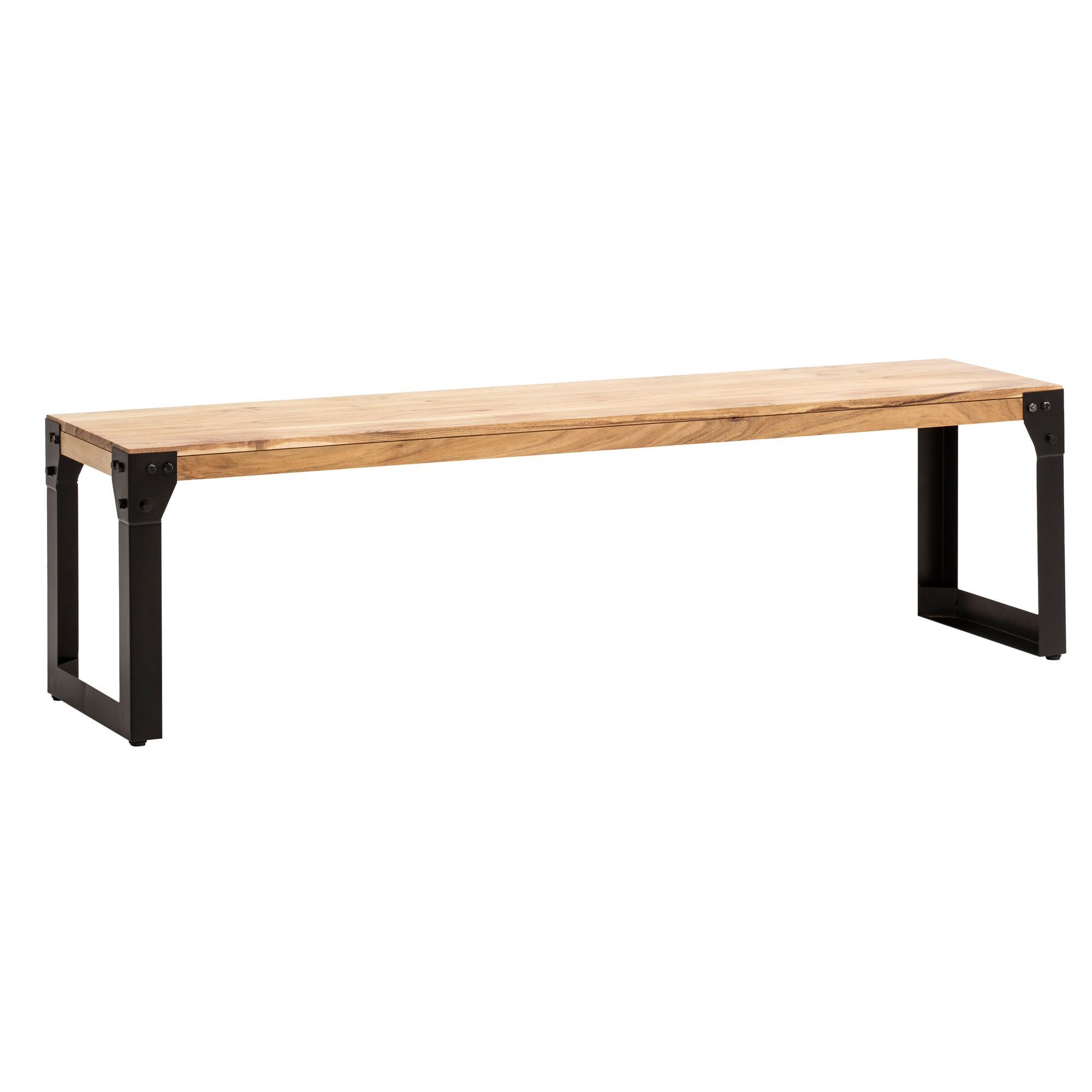 Banc de salle à manger 120x40x45 cm bois massif d'acacia couleur brun doré | Pieds en métal noir | Banc industriel sans dossier Banc de salle à manger 120x40x45 cm bois massif d'acacia couleur brun doré | Pieds en métal noir | Banc industriel sans dossier