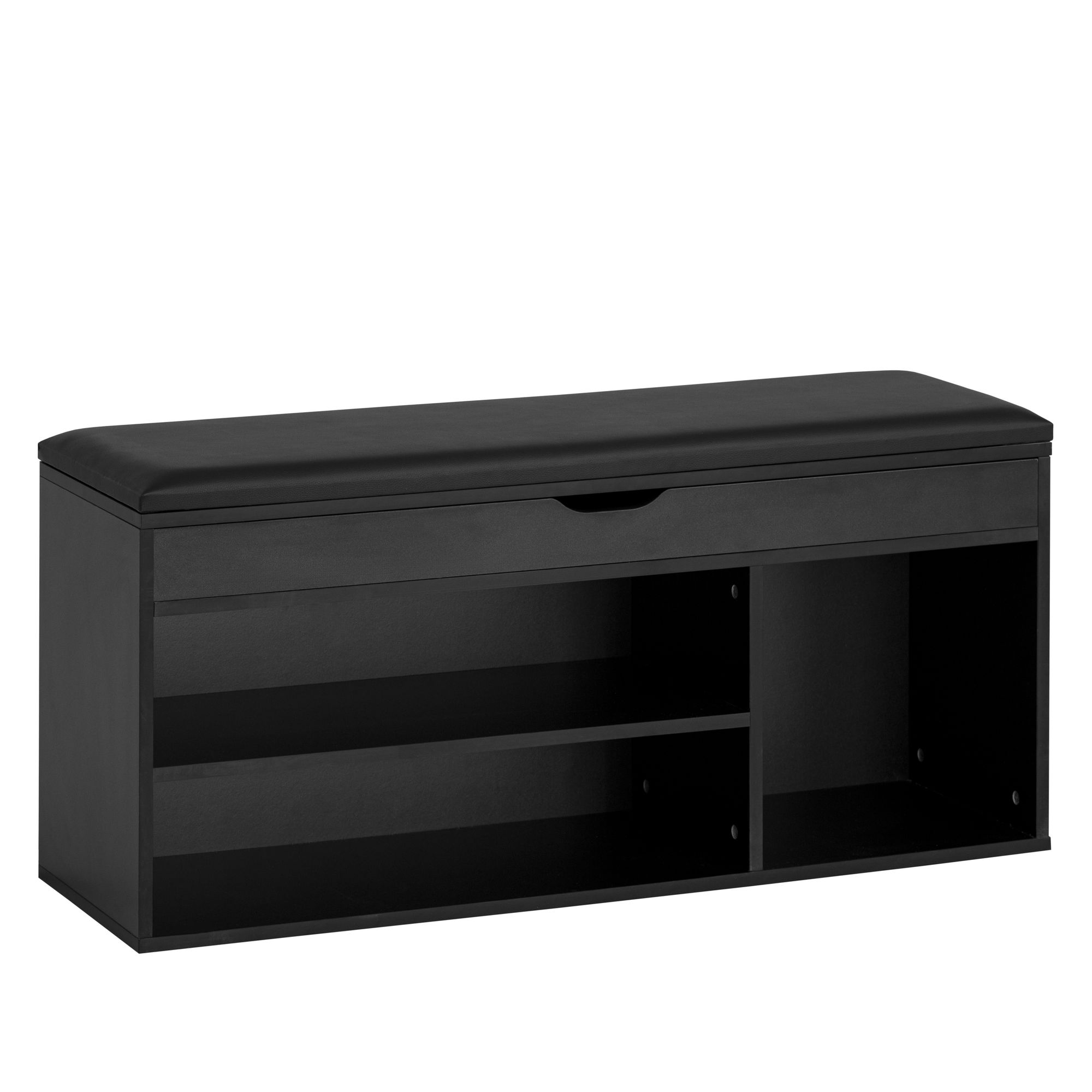 Banc à chaussures Noir Similicuir 104x51x32 cm | Banc d’entrée avec rangement et assise rembourrée